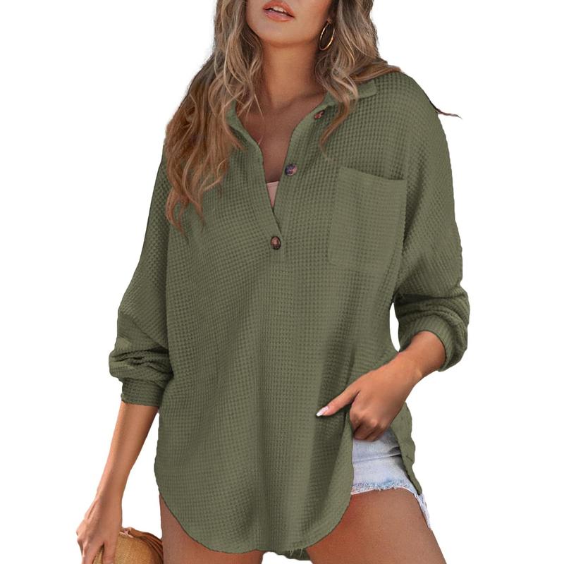 RHANNON™ - Casual Oversized Waffle V-Neck Long Sleeve Sweater