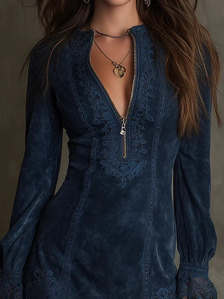Debbie | Zip-Neck Decorative-Detail Mini Dress