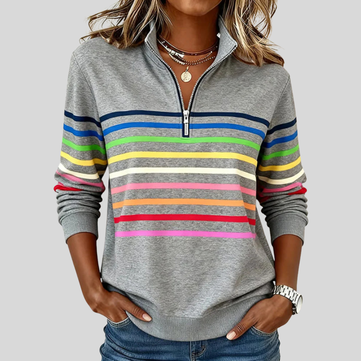 Diane | Colourful Striped Quarter-Zip Pullover