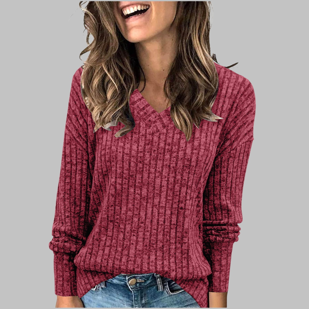 KASHA™ - Casual V-Neck Long Sleeve Sweater