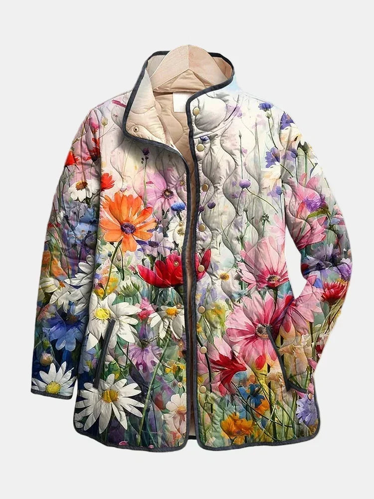 Kaia | Floral Stand-Collar Quilted Jacket