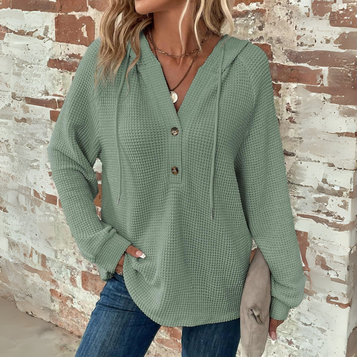SIONI™ - Casual Long Sleeve V-Neck Hoodie Sweatshirt