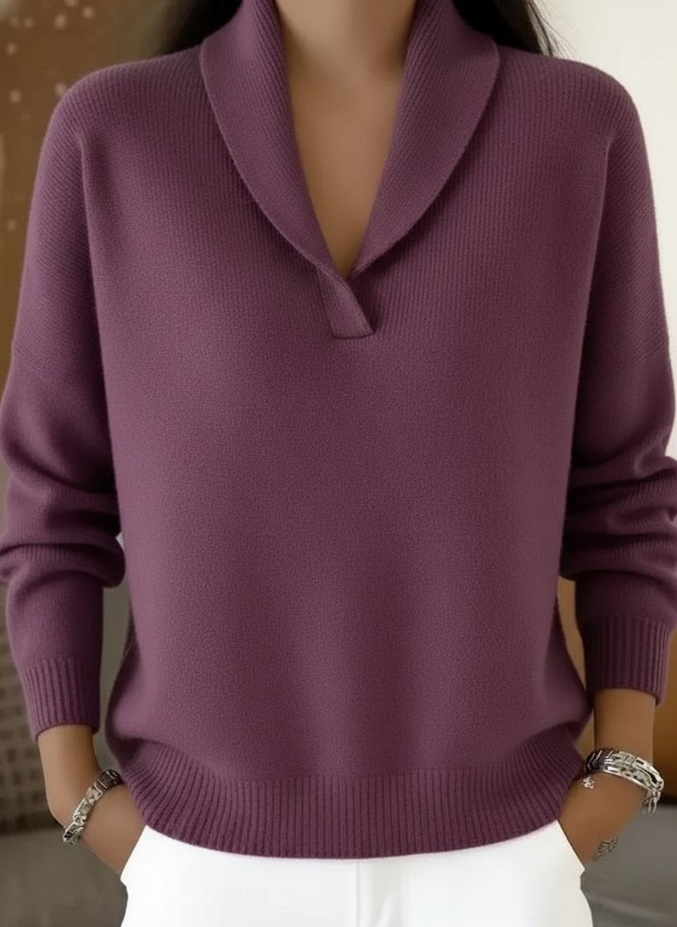 Evelyn | Shawl-Collar V-Neck Sweater