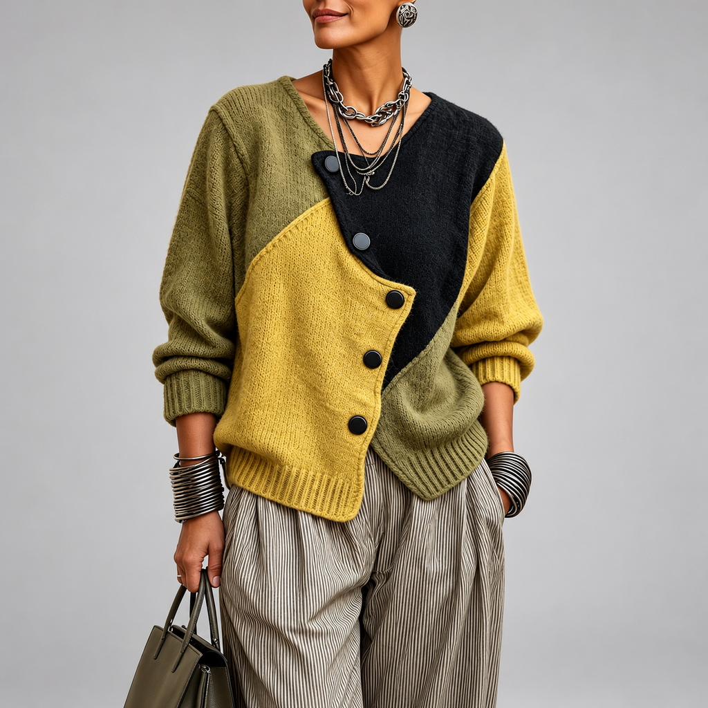 Women’s Cozy Asymmetrical Color Block Pullover Sweater