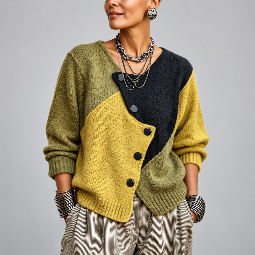 Women’s Cozy Asymmetrical Color Block Pullover Sweater