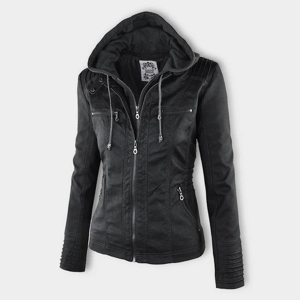 Women’s Hooded Zip-Front Moto-Style Jacket