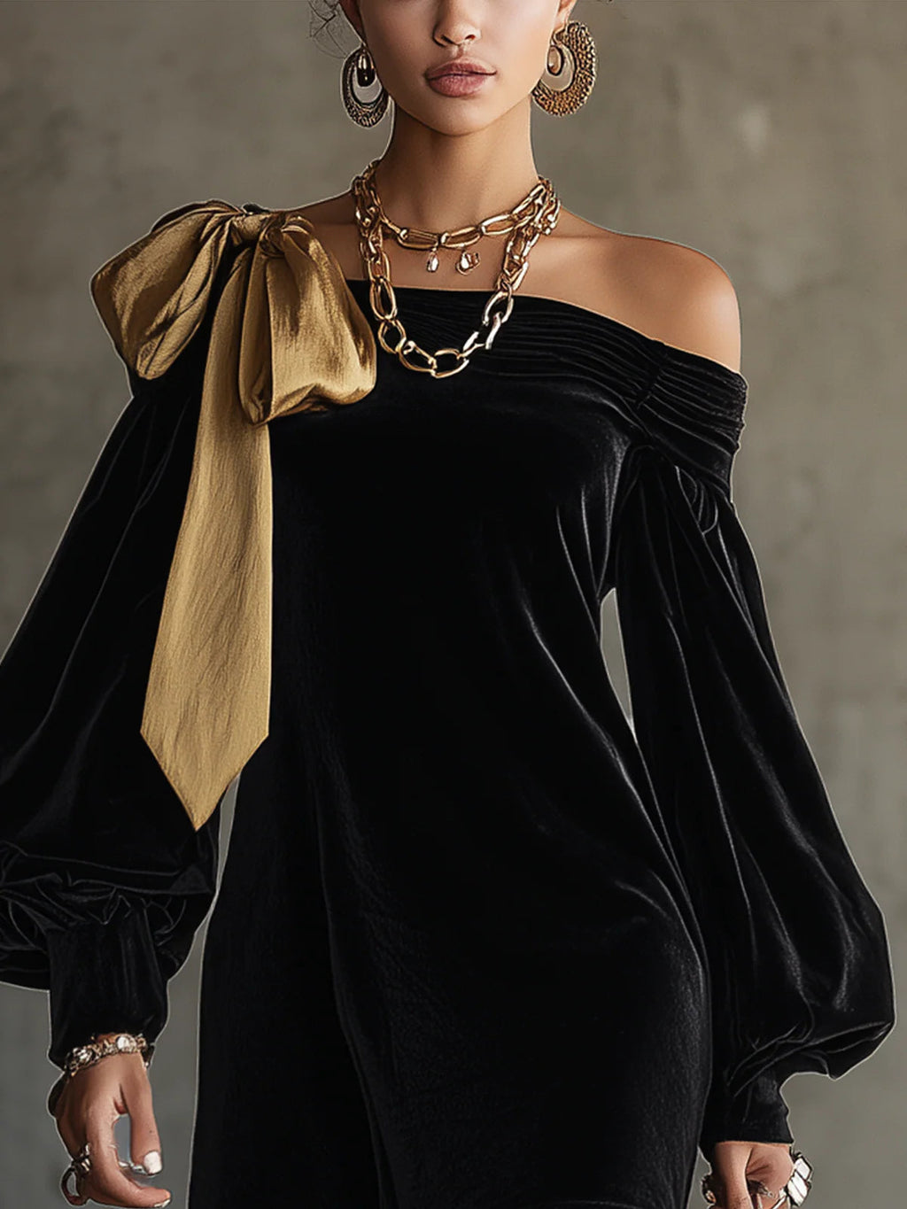 Sienna | Gold-Bow Off-Shoulder Mini Dress