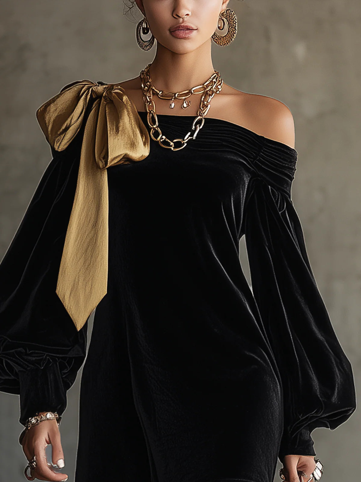 Sienna | Gold-Bow Off-Shoulder Mini Dress