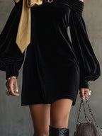 Sienna | Gold-Bow Off-Shoulder Mini Dress