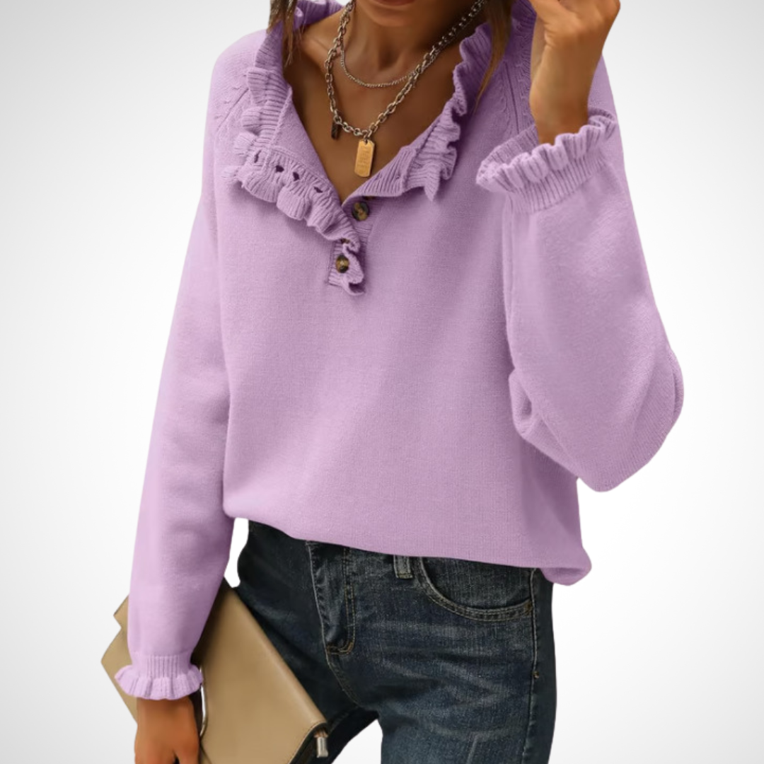 WYNN™ - Chic Long Sleeve Pullover Half Button Sweater