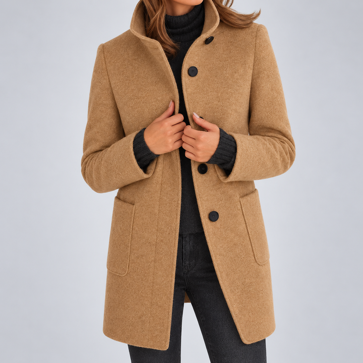 Rachael | Stand-Collar Button-Front Longline Coat