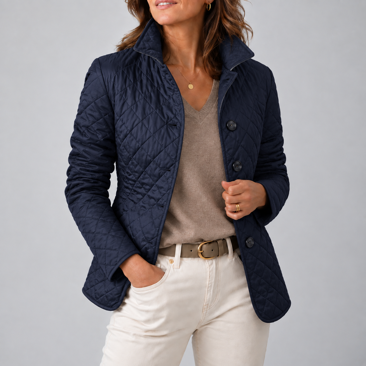Women’s Diamond-Quilted Button-Front Jacket