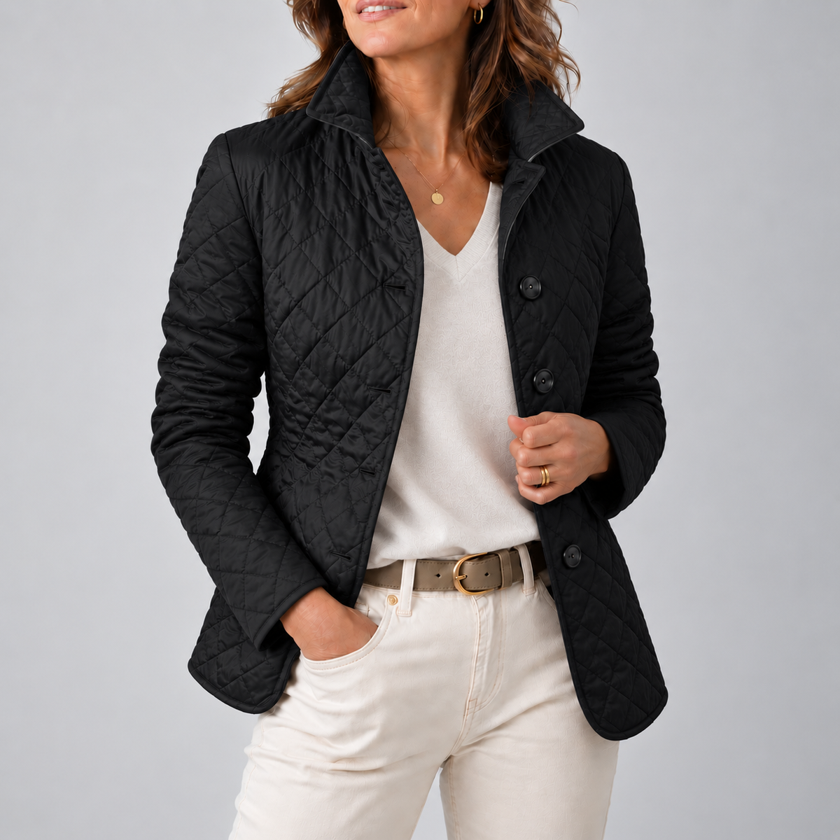 Women’s Diamond-Quilted Button-Front Jacket