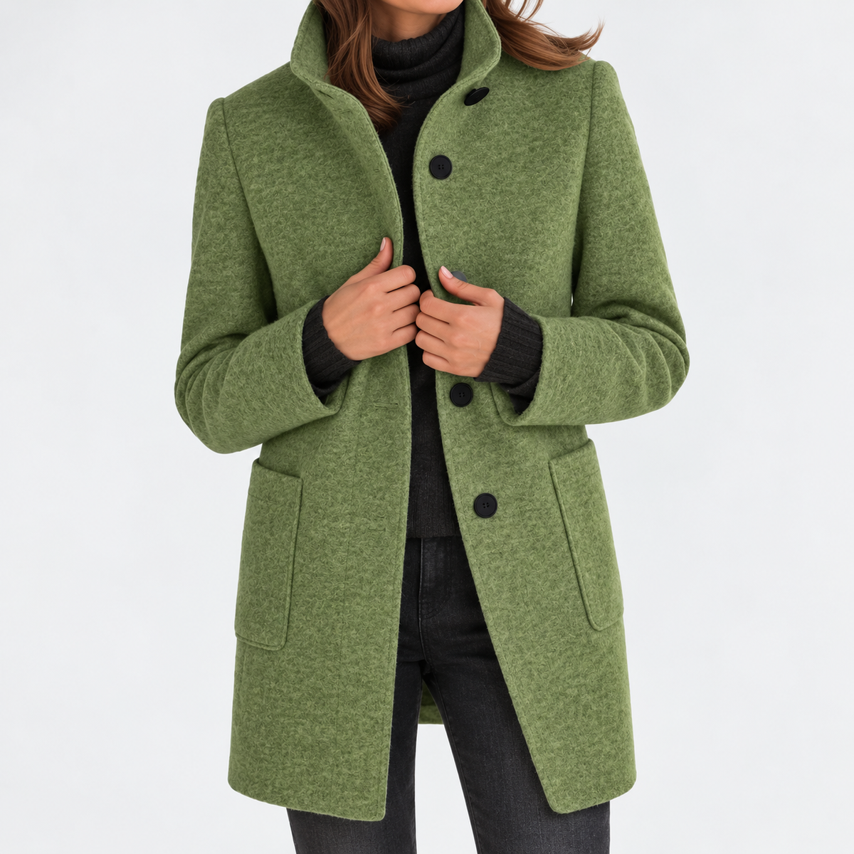 Rachael | Stand-Collar Button-Front Longline Coat