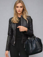 Wilhelmina | Stand-Collar Zip-Front Moto Jacket