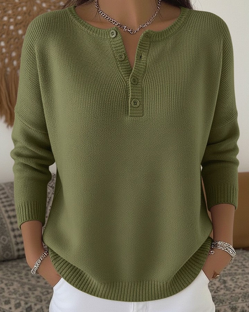 Susan | Button-Front Henley Sweater