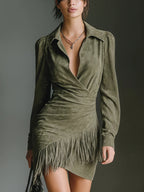 Hazel | Fringe Wrap-Style Mini Dress