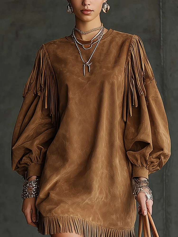 Emma | Fringe Balloon-Sleeve Mini Dress