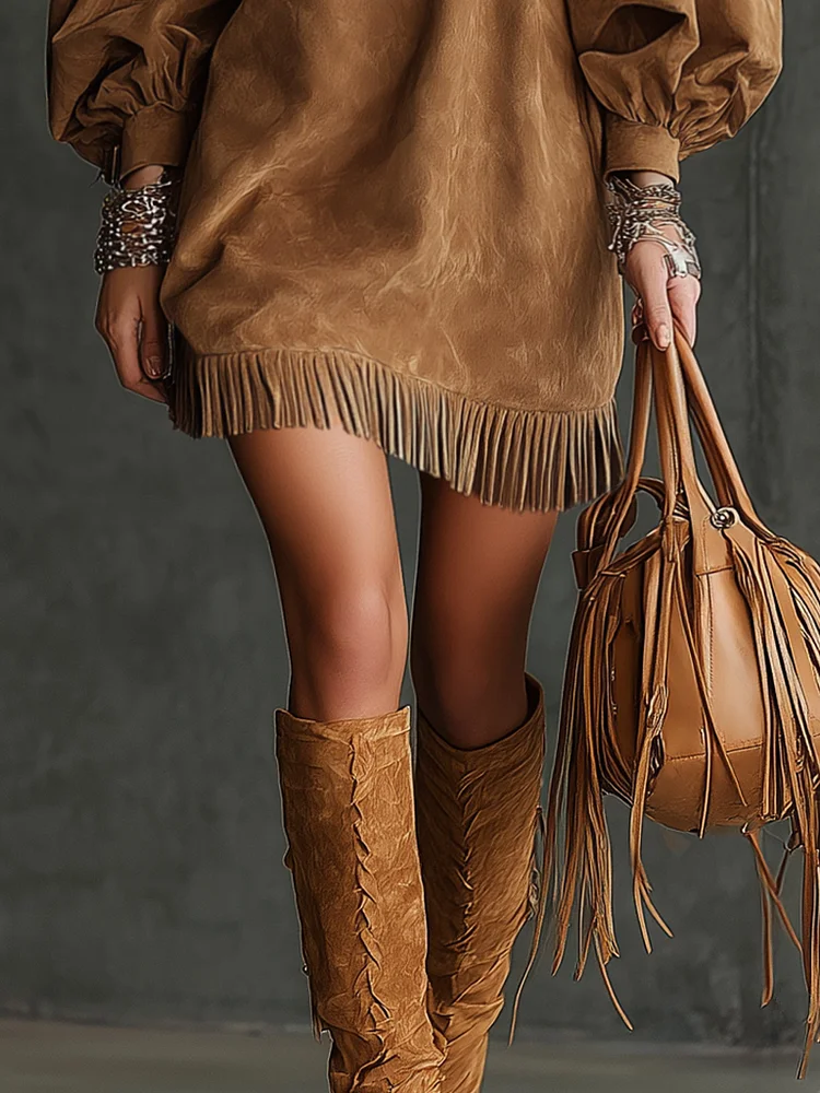 Emma | Fringe Balloon-Sleeve Mini Dress