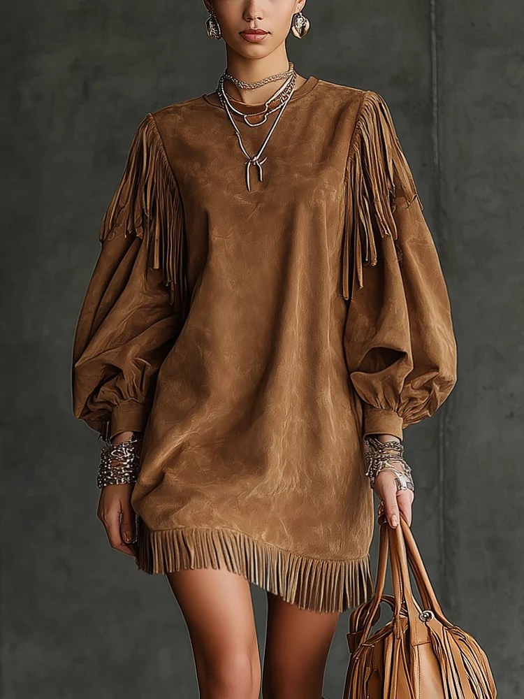 Emma | Fringe Balloon-Sleeve Mini Dress