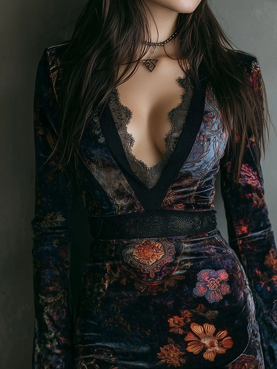 Elise | Floral Lace-Trim Mini Dress