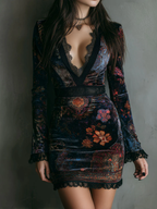 Elise | Floral Lace-Trim Mini Dress