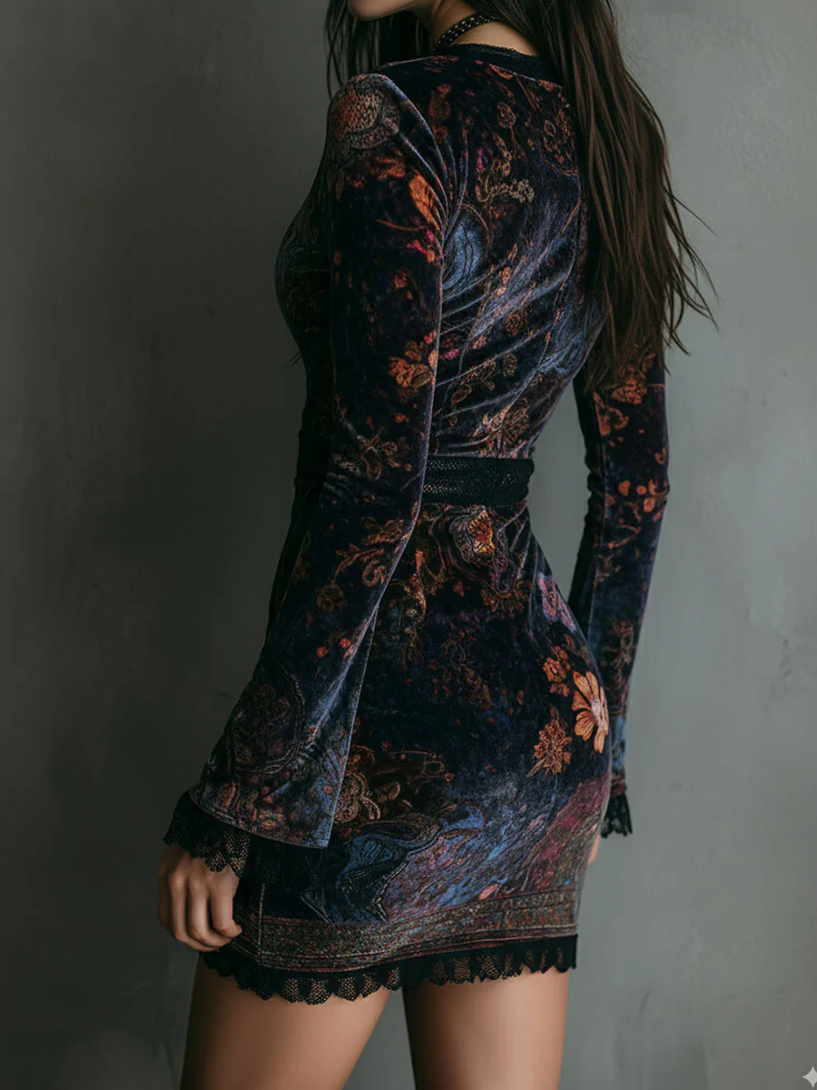 Elise | Floral Lace-Trim Mini Dress