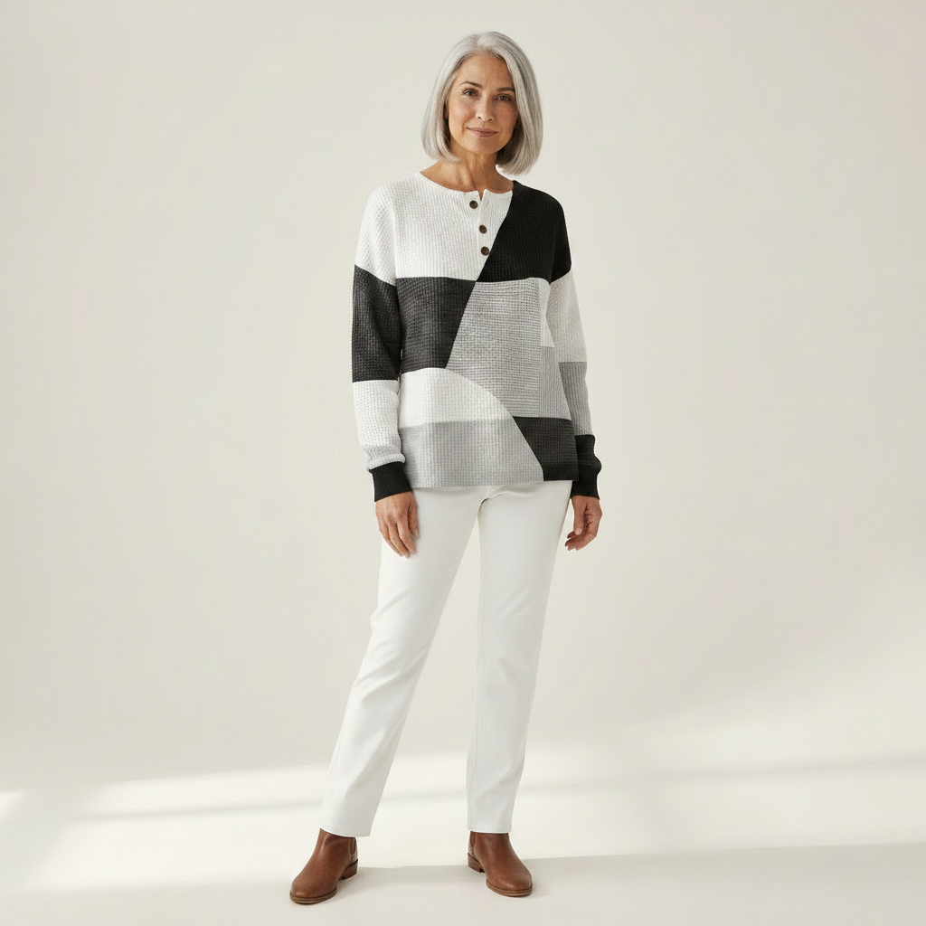 Fenna – Black & White Patchwork Sweater