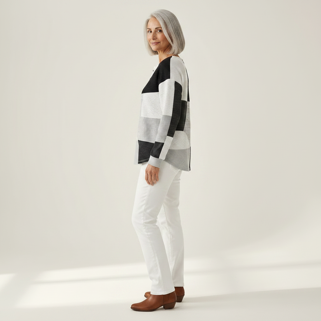 Fenna – Black & White Patchwork Sweater