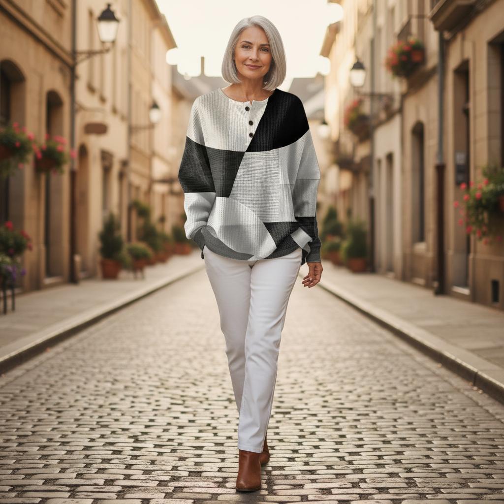 Fenna – Black & White Patchwork Sweater