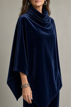 Thalia | Velvet Cowl-Neck Poncho Top and Wide-Leg Pants Set