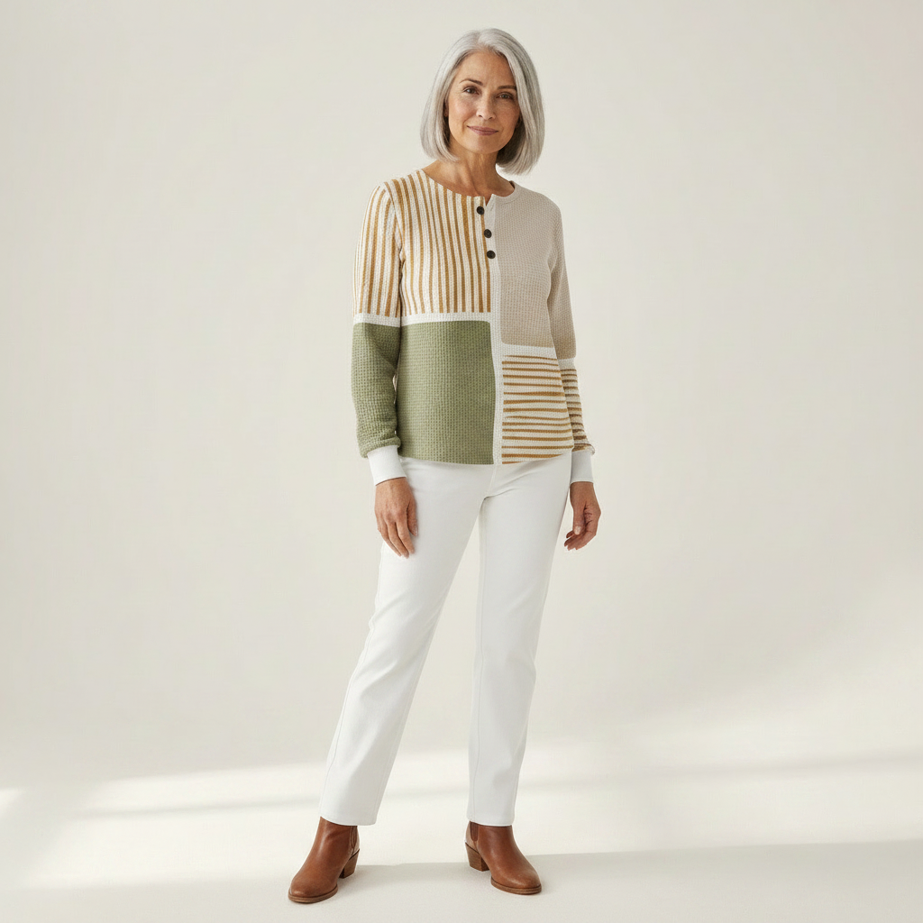 Wendy – Sage & Mustard Patchwork Sweater