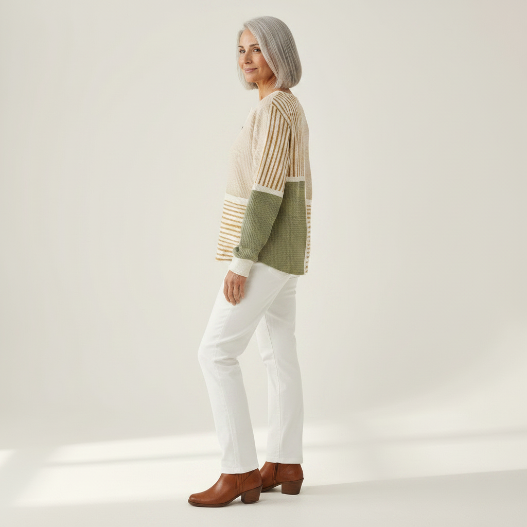 Wendy – Sage & Mustard Patchwork Sweater