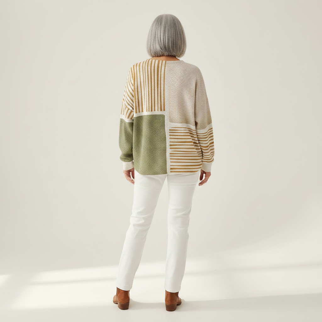 Wendy – Sage & Mustard Patchwork Sweater