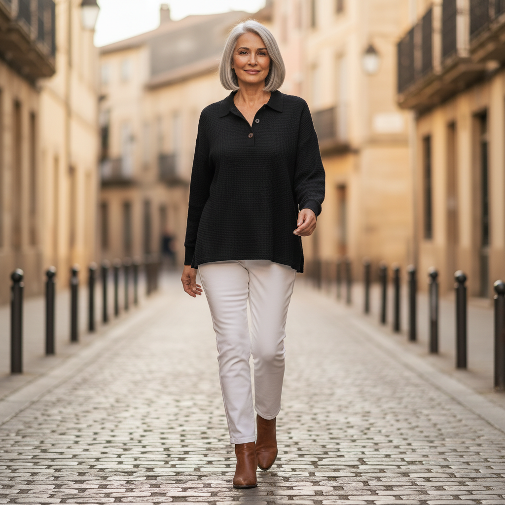 Kathleen – Collared Button Neck Sweater