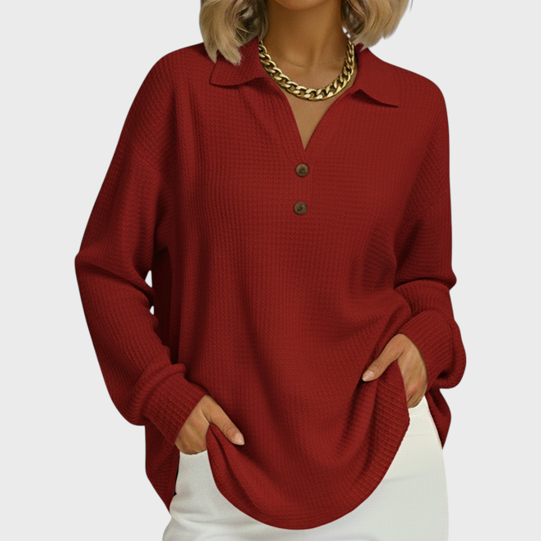 Kathleen – Collared Button Neck Sweater