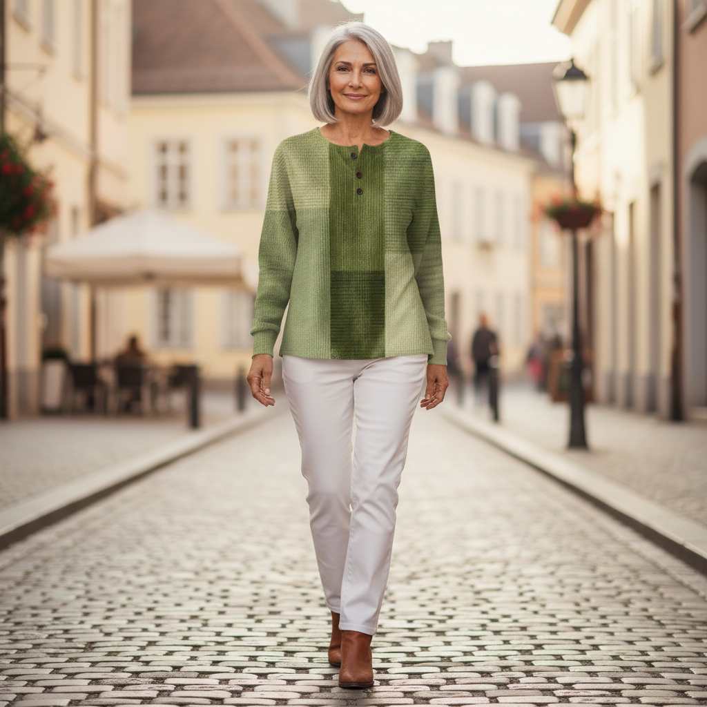 Nienke - Patchworktrui in groentinten